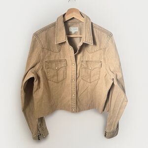 TECOVAS Western Women’s Lg Denim Long Sleeve Pearl Snap Coriander tan Crop Rodeo